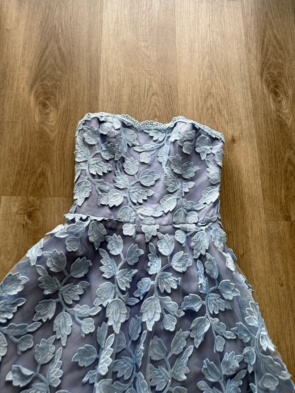 helsi florence blue 3d floral embroidered strapless midi sun dress size XS NEW - Picture 4 of 5